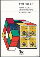 1982 Rubik-kocka 4-es Tömb Emléklapon, Alkalmi Bélyegzéssel - Sonstige & Ohne Zuordnung