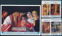 ** 1987 Karácsony, Festmények Sor + Blokk, Christmas, Paintings Set + Block Mi 1712-1715 + Mi 198 - Sonstige & Ohne Zuordnung