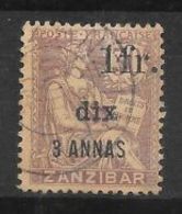 Zanzibar N° 67 Surcharge 1 Fr Dix 3 Anna  Sur 30 Mouchon,oblitéré - Oblitérés