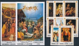 ** 1990 Karácsony, Festmények Sor + Blokksor, Christmas, Paintings Set + Blockset Mi 1549-1556 + Mi 145-146 - Sonstige & Ohne Zuordnung