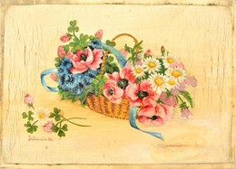 Benczúr Jelzéssel: Virágkosár. Olaj, Vászon (hibás), 25×35 Cm - Sonstige & Ohne Zuordnung
