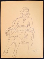 Berény Jelzéssel: Ülő Női Portré. Tus, Papír, 33×24,5 Cm - Sonstige & Ohne Zuordnung