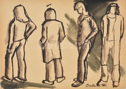 Derkovits Jelzéssel: Alakok. Akvarell, Papír, Sérült, 30,5×43 Cm - Sonstige & Ohne Zuordnung