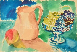 Derkovits Jelzéssel: Asztali Csendélet. Akvarell, Papír, 24×36 Cm - Sonstige & Ohne Zuordnung