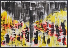 Mazzag Jelzéssel: Sárga-piros-fekete Kompozíció. Akvarell, Papír, Szélén Kis Szakadással, 42×59 Cm - Sonstige & Ohne Zuordnung