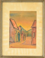 Olvashatatlan Jelzéssel: Utcarészlet. Akvarell, Papír, üvegezett Keretben, 32×23 Cm - Sonstige & Ohne Zuordnung