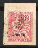 Zanzibar N° 64 Surcharge 25  2 1/2 Renversé Sur 1 Anna  Sur10 Mouchon,oblitéré Sur Petit Fragment, Variété - Gebraucht