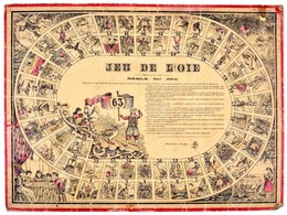 Cca 1860-90 Jeu De L'oie Francia Nyelvű Lúd Társasjáték Tábla, Karton, Kopott, Foltos 40x53,5 - Sonstige & Ohne Zuordnung
