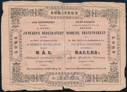 1857 Pesti Jótékonysági Nőegylet által A Nemzeti Színházban Rendezett Bál Sorsjegye, 1857. Jan. 11., Pest, Emich Gusztáv - Ohne Zuordnung