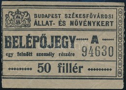 Cca 1920 Belépőjegy A Budapest Székesfővárosi Állat- és Növénykertbe - Ohne Zuordnung