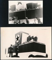 Cca 1955 10 éves Felszabadulási ünnepség, 2 Db Fotó A Tribünről, Rajta Az Integető Kádár, Dobi, Marosán..stb, 9x14 Cm és - Sonstige & Ohne Zuordnung