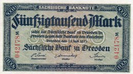 GERMANY 50000 MARK 1923 -SACHSISCHE BANKONOTE XF-AUNC - Zwischenscheine - Schatzanweisungen