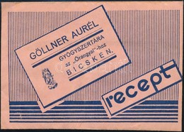 1935 Bicske, Göllner Aurél Gyógyszertára Az "Őrangyal"-hoz Gyógyszertári Recept Boríték, Benne Recepttel (Felcsút, Dr. C - Werbung