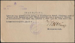 1919 Székesfehérvári Huszárezred által Kiállított Igazolvány Főhadnagy Részére - Other & Unclassified