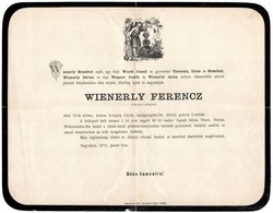 1871 Nagyvárad, Wienerly Ferenc Debreceni Polgár Halálozási értesítője, 1871. Jan. 2. - Ohne Zuordnung