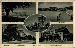 T2/T3 1942 Alsóörs, Strandfürdő, Fürdőzők, Hajókikötő, Vasútállomás, Horthy-kilátó, Baracskay Szálloda (EK) - Non Classés