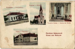 * T3 Bakóvár, Bachóvár, Bacova; Községháza, Templom, Belső, Paplak. Nasz Jakab Kiadása / Gemeindehaus, Kirche, Inneres D - Ohne Zuordnung
