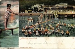 * T3 1905 Abbazia, Opatija; Slatina Bad / Beach, Lady In Swimming Dress. G. Rüger & Co. 8217. / Hátoldalon, Kallós Berta - Ohne Zuordnung