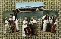 T2 1914 Vinkovce, Vinkovci; Híd, Szlavón Népviselet, Folklór. J. Reich Kiadása / Bridge, Slavonian Folklore, Traditional - Non Classés