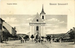 T2/T3 1906 Rohonc, Rechnitz; Templom, Tér. Eberhart Sándor Kiadása / Church, Square (fl) - Ohne Zuordnung