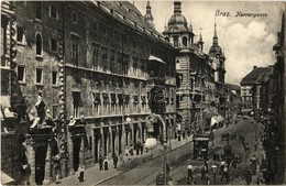 T2/T3 Graz, Herrengasse / Street View With Shops, Construction Site, Trams. L. Strohschneider 280. (EK) - Non Classés