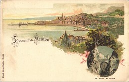 * T2/T3 Menton, Le Pont St Louis / General View, Bridge. Künzli Freres Nr. 495. Art Nouveau, Floral, Litho (fl) - Ohne Zuordnung