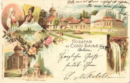 T2/T3 1899 Sokobanja, Spa, Serbian Church, Fountain, Waterfall, School, Folklore. Art Nouveau, Floral, Litho (EK) - Non Classés