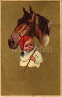 * T3 1924 Child With Horse. Italian Gold Art Postcard. Anna E Gasparini 112-2. Unsigned Corbella (?) (Rb) - Ohne Zuordnung