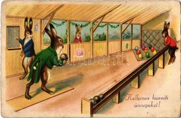 * T3 Kellemes Húsvéti ünnepeket! Tekéző Nyuszik / Easter, Rabbits Playing Bowling. WSSB 8814 Litho (Rb) - Non Classés