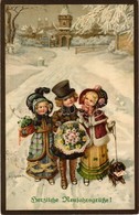 T2 1917 Herzliche Neujahrsgrüsse! / New Year Greeting Art Postcard With Children. M. Munk Wien Nr. 962. Litho S: H. Schu - Ohne Zuordnung