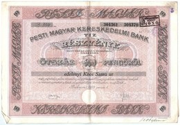 Budapest 1928. "Pesti Magyar Kereskedelmi Bank" Tíz Részvénye Egyben, összesen 500P-ről, Névre Szóló, Szelvényekkel, Szá - Ohne Zuordnung