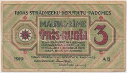 Lettország / Rigai Munkásszervezet 1919. 3R T:III Latvia / Riga's Workers Deputies' Soviet 1919. 3 Rubli C:F Krause R2 - Ohne Zuordnung