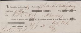 1865. Randers Postkontoir 30/4 1865 To Hamburg. Receipt 1 Ks. Vægt 4 Pd. 16 Lod. Port... () - JF321231 - ...-1851 Prephilately