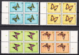 Indonesia 1963 Butterflies Mi#421-424 Mint Never Hinged Pieces Of Four With Plate Marks - Indonesien