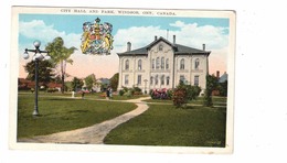 WINDSOR, Ontario, Canada, City Hall & Park, Old White Border Heraldic Postcard - Windsor