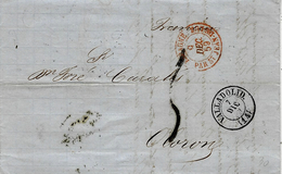 1859 - Lettre De Valladolid Pour Oloron ( France ) Entrée Par St Jean De Luz - Taxe 5 D Tampon Pour La Partie Française - Marques D'entrées