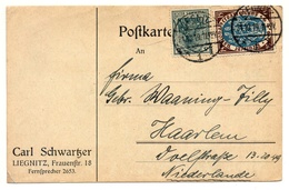 Firma Carl Schwartzer Liegnitz, Schlesien 1919 Nach Haarlem, Niederlande - Tarjetas