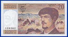 20 FRANCS DEBUSSY NEUF PAS DE TROU O.011 N° 129562 ANNÉE 1983 - 2 SCAN - Serbon63 - 20 F 1980-1997 ''Debussy''