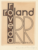 Ex Libris Roland Roveda - Richard Preusse (1888-1971) Gesigneerde Ets - Ex-Libris