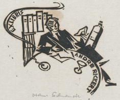 Ex Libris Andre Rickert - Hans Schmandt (1920-1993) Gesigneerde Houtsnede - Ex Libris