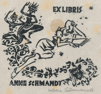 Ex Libris Anne Schmandt - Hans Schmandt (1920-1993) Gesigneerde Houtsnede Met Foxing - Ex-libris