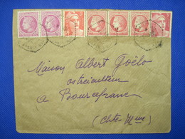 France 1945 BOURCEFRANC Lettre Enveloppe Cover Ceres 1,50f X 2  Paire 1f X 3 Marianne 6f + 3f - Briefe U. Dokumente