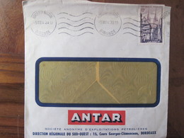France 1954 Bordeaux Bastide Lettre Enveloppe Cover Publicité ANTAR Timbre QUIMPER 12f Flamme - Covers & Documents