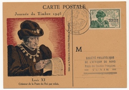 TUNISIE - Carte Fédérale - Journée Du Timbre 1945 TUNIS - Louis XI, Créateur De La Pose Du Roi... - Dag Van De Postzegel