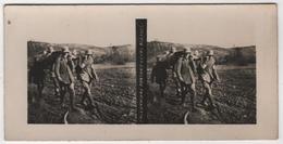 Photo Stereo Militaria Guerre WWI Soldats Allemands Prisonniers Portant Leurs Blessés Brancard - Stereo-Photographie