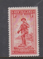 New Zealand SG 592 1938 Charity 21st Anniversary Of Anzac One Penny Scarlet, Mint Never Hinged - Ungebraucht