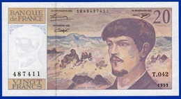 20 FRANCS DEBUSSY NEUF PAS DE TROU T.042 N° 487411 ANNÉE 1993 - 2 SCAN - Serbon63 - 20 F 1980-1997 ''Debussy''