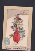 Vente Immediate Florence Hardy Scene Hiver Noel Enfants Costumes Hollandais Moulins Moulin à Vent  Ref 40922 - Hardy, Florence