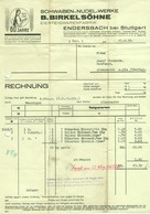 ENDERSBACH B Stuttgart 1935 Rechnung Deko " B.BIRKEL Söhne - Schwaben-Nudelwerke Eiernudeln " - Alimentaire