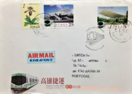 Taiwan, Circulated FDC To Portugal, "Flora", "Trains", "Railway Stations", 2009 - Briefe U. Dokumente